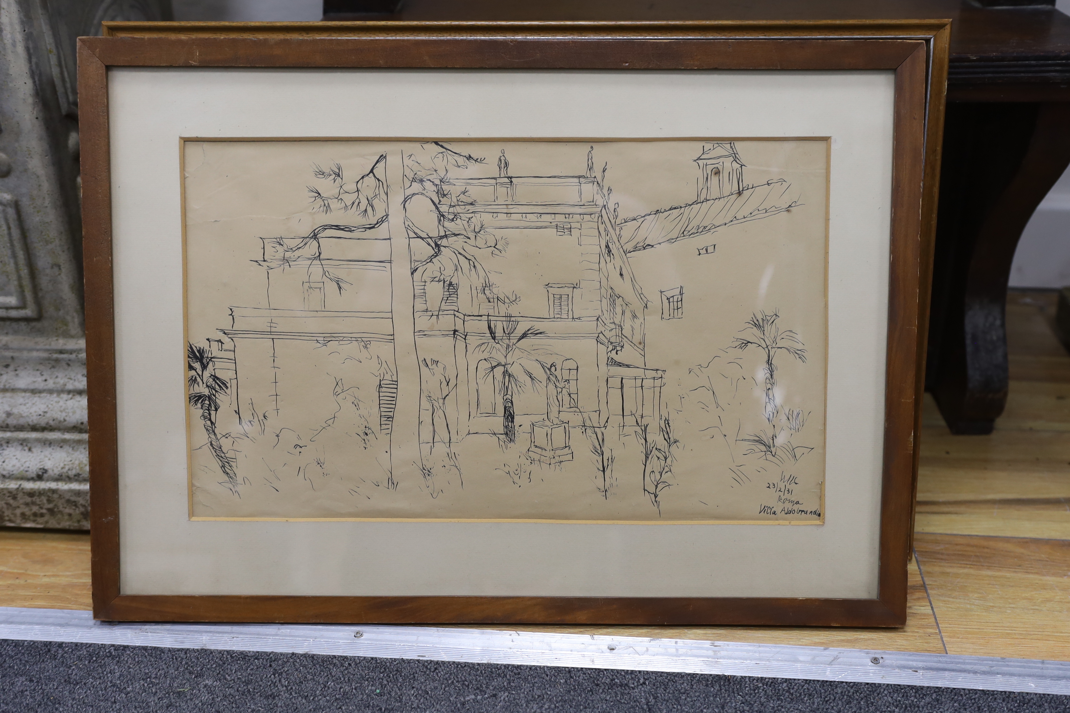 Katrina Wilczynski, four ink and charcoal sketches, Italian views and London street scene, each signed ‘Wilc’, largest 25 x 41cm